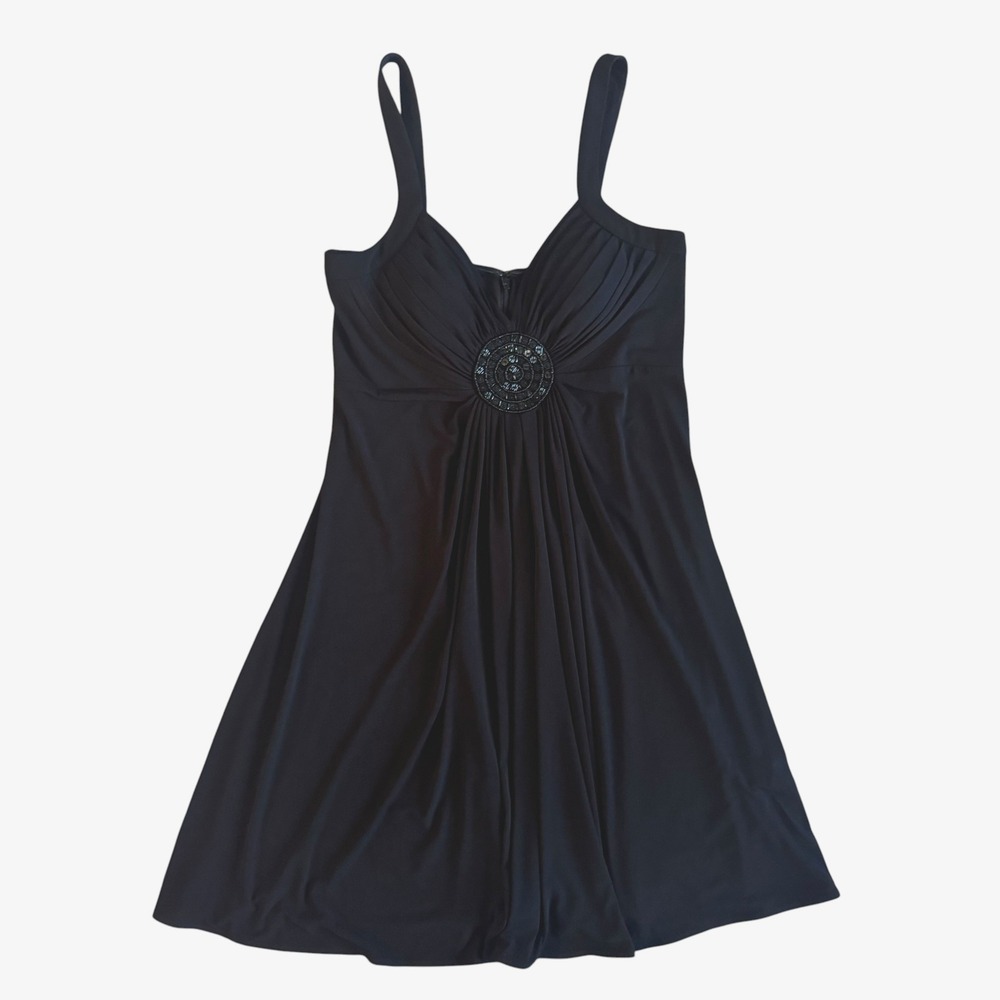 Dressbarn Y2K Black Empire Waist Beaded Medallion Whimsigoth Dress 10 12 LBD